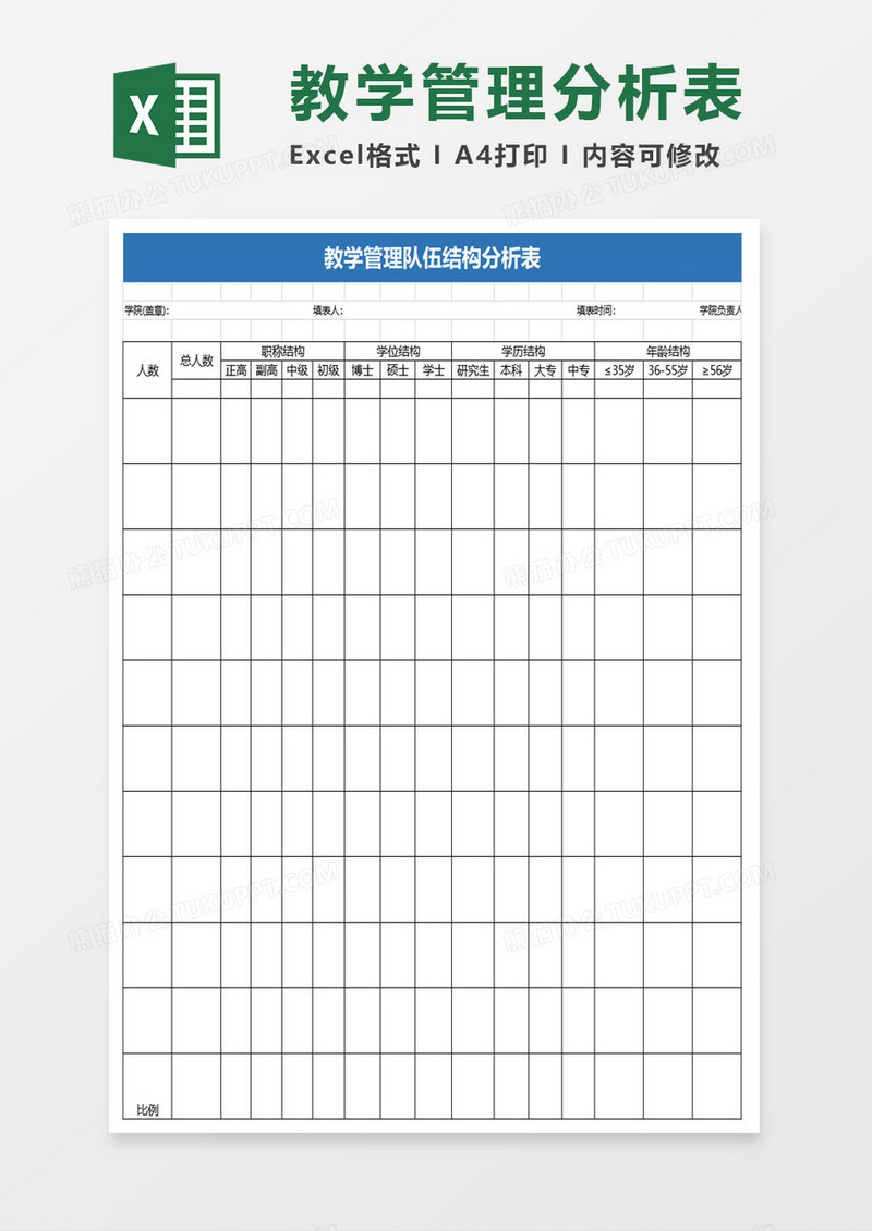 学校教学管理队伍结构分析表excel模板