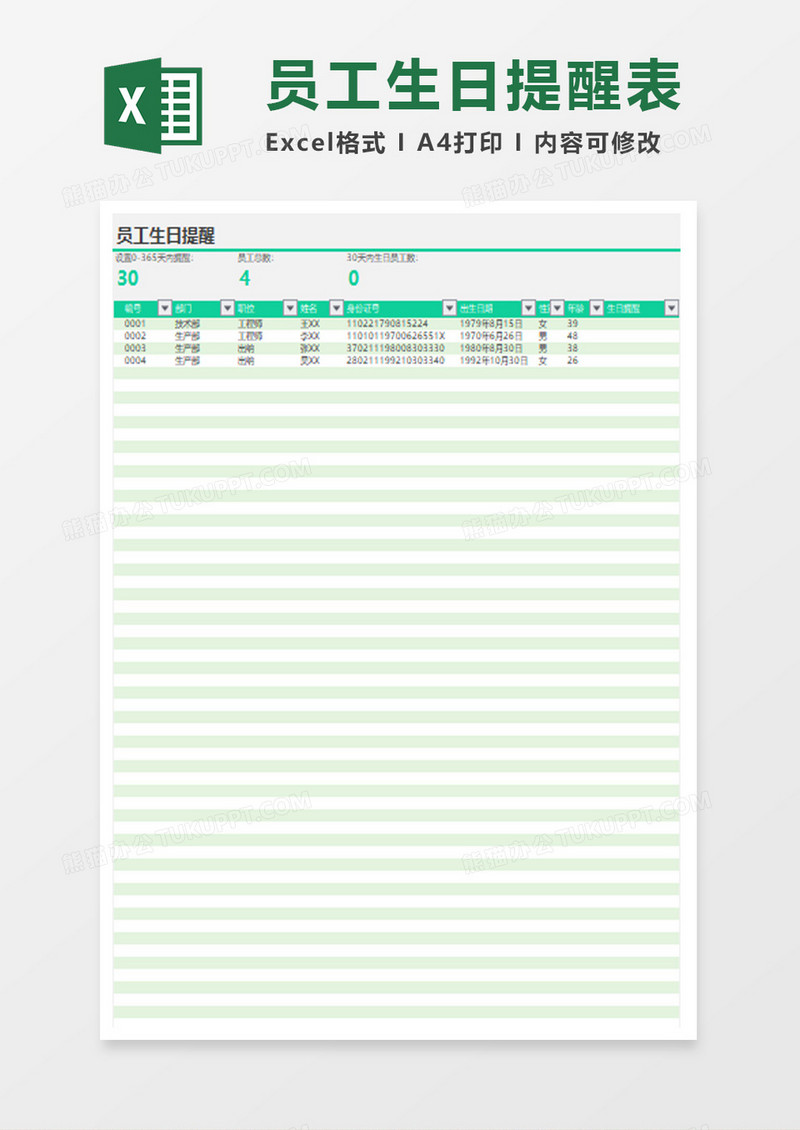 员工生日提醒表