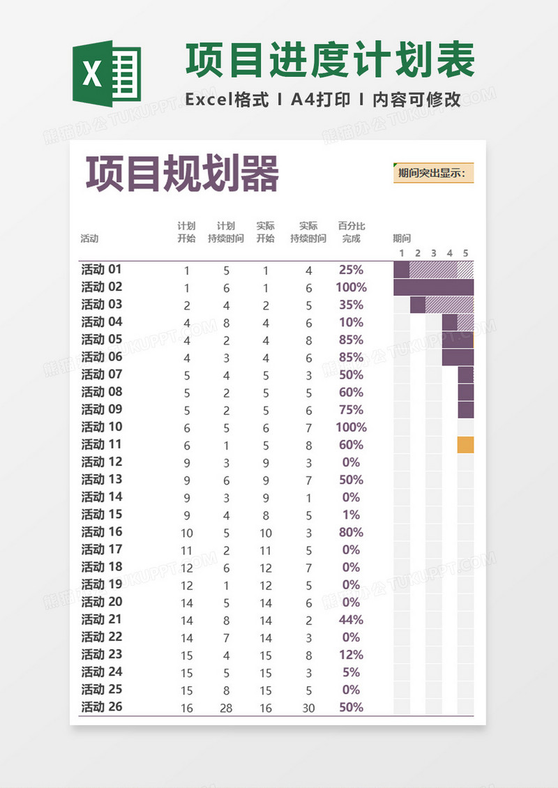 公司项目进度计划表excel模板