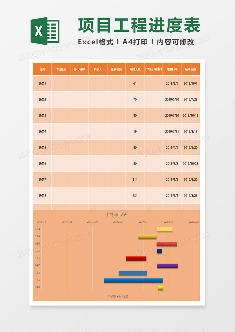 项目工程进度甘特图excel模板