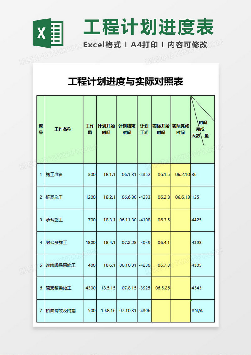 工程计划对照表excel模板