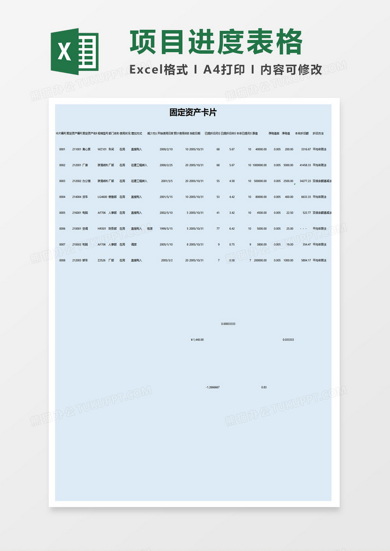 简约固定资产管理excel模板