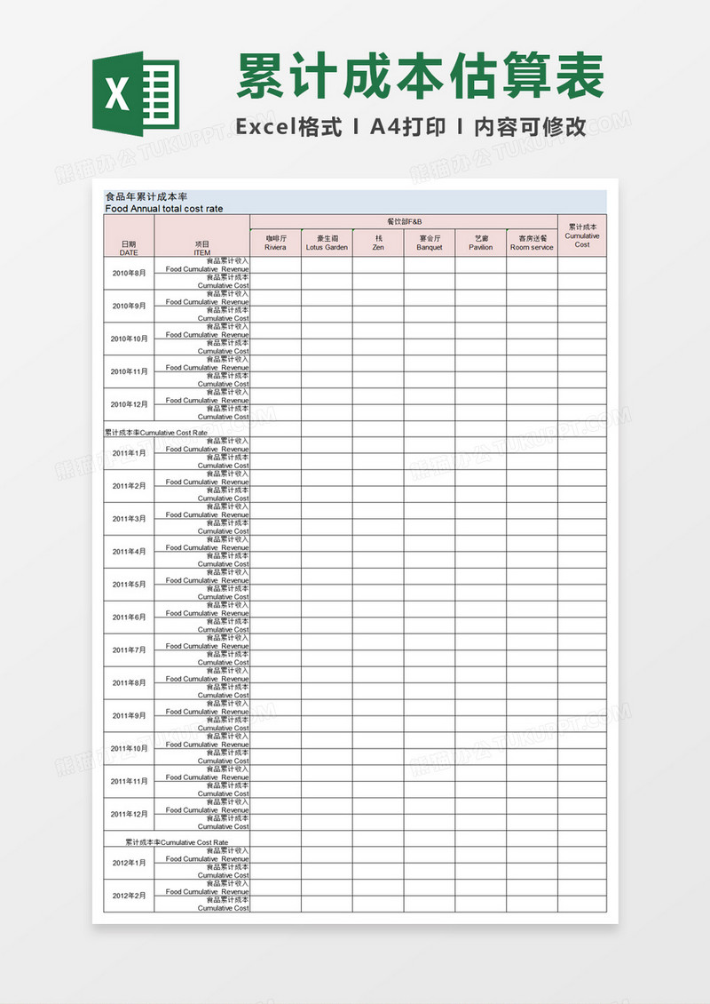 累计成本估算表excel模板