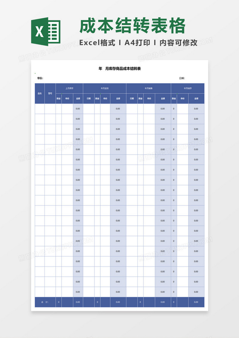 商品成本结转表excel模板