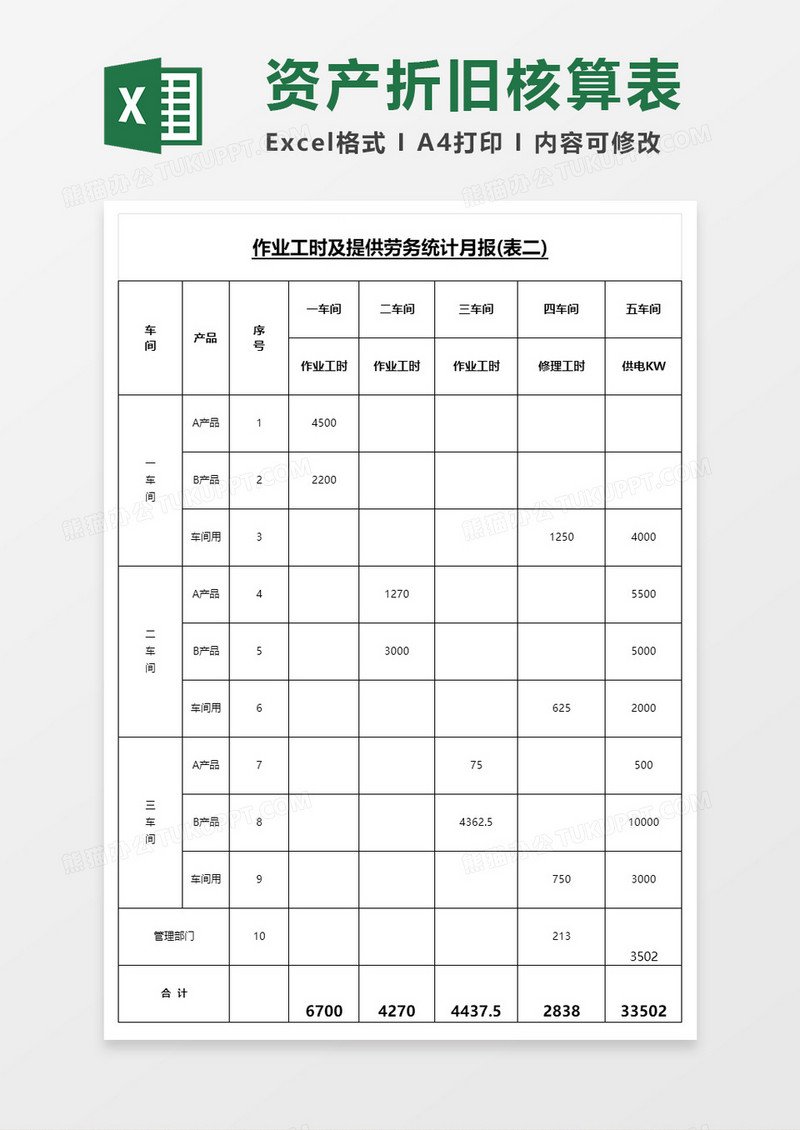 成本计算表格excel模板