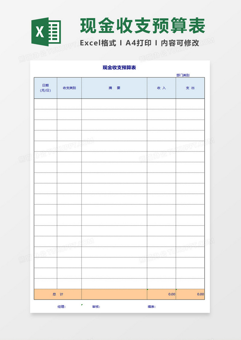 现金收支预算表excel模板