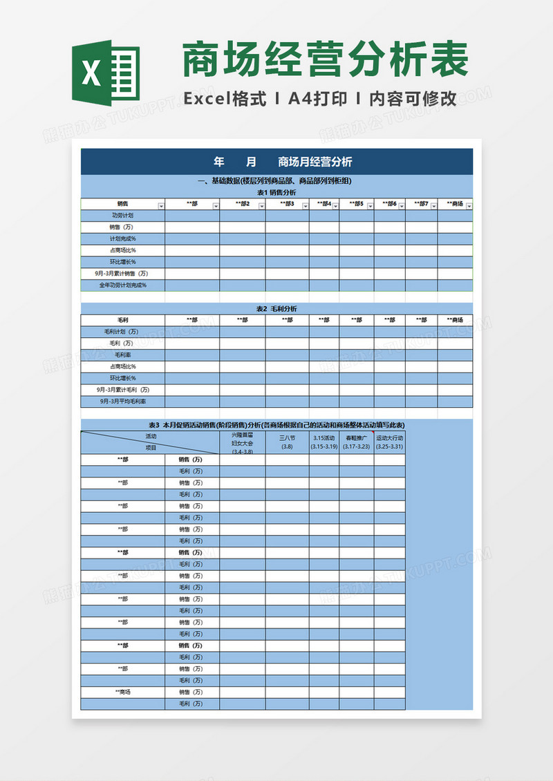 商场月度经营分析表excel模板