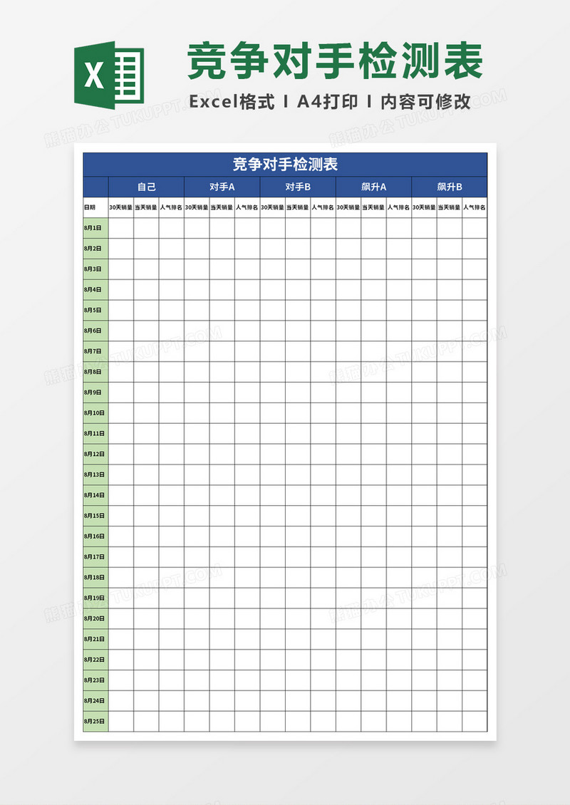 竞争对手业绩分析检测表excel模板