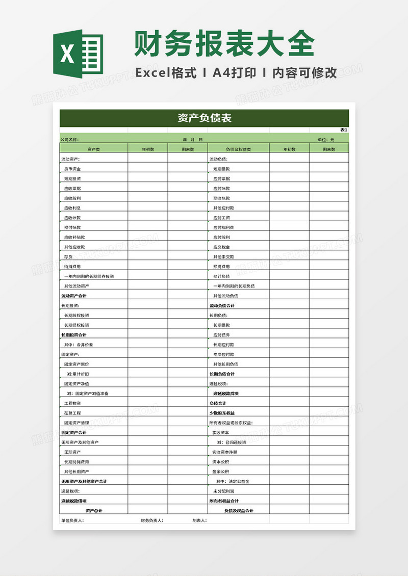 财务各类报表大全excel模板