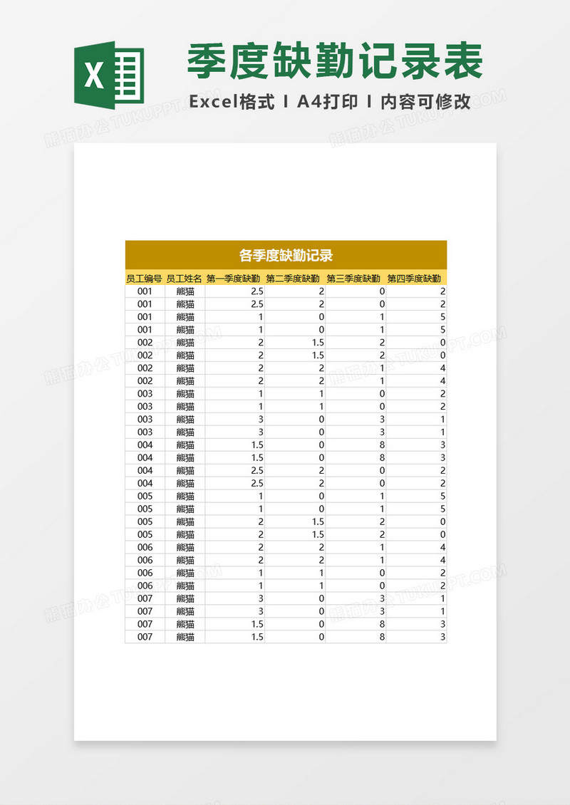 在员工季度考核中使用查询函数excel模板