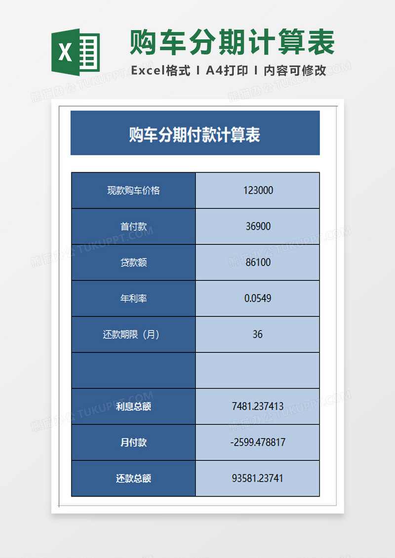 车贷计算器excel模板