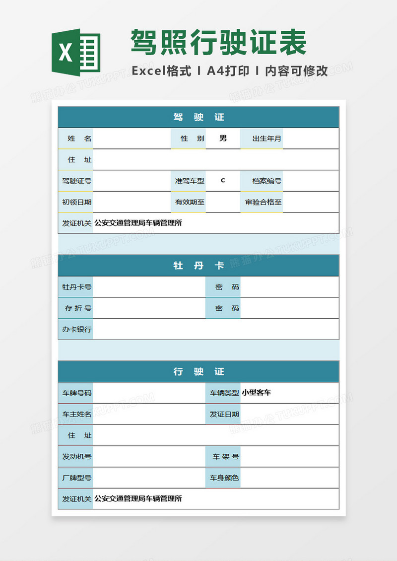 驾照行驶证资料excel模板