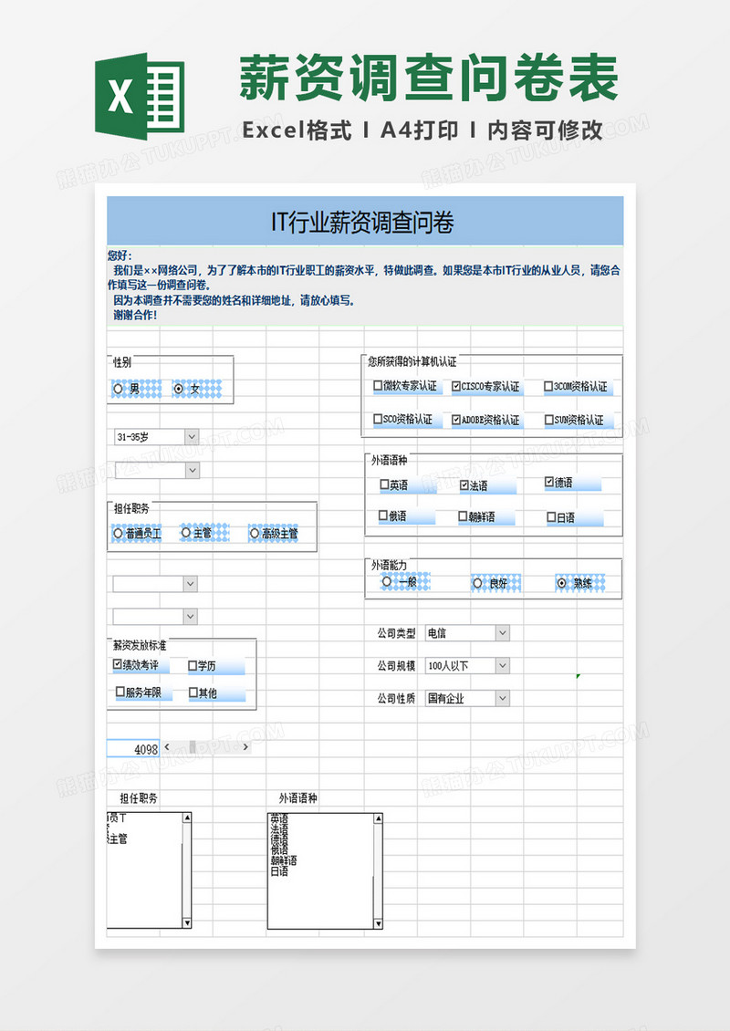 调查问卷excel模板