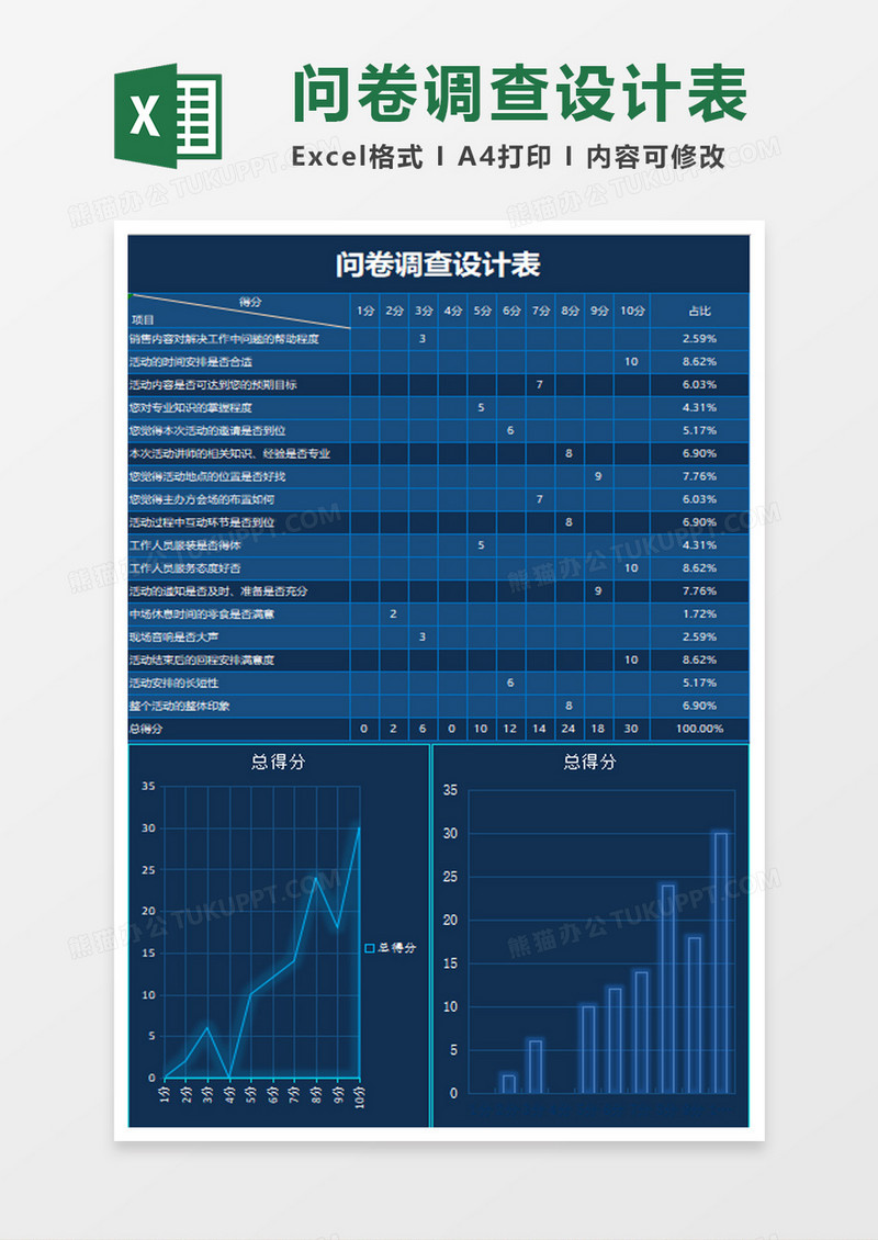 蓝色科技大气问卷调查设计表excel模板