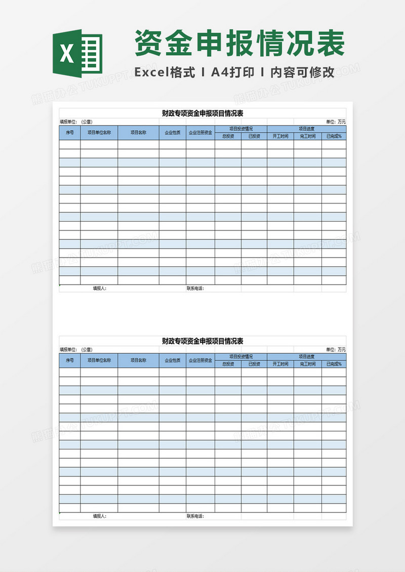 实用财政专项资金申报项目情况表excel模板