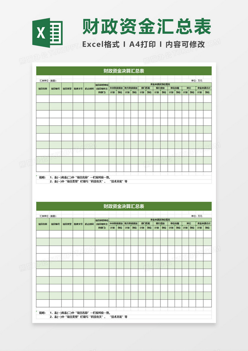 绿色财政资金决算汇总表excel模板