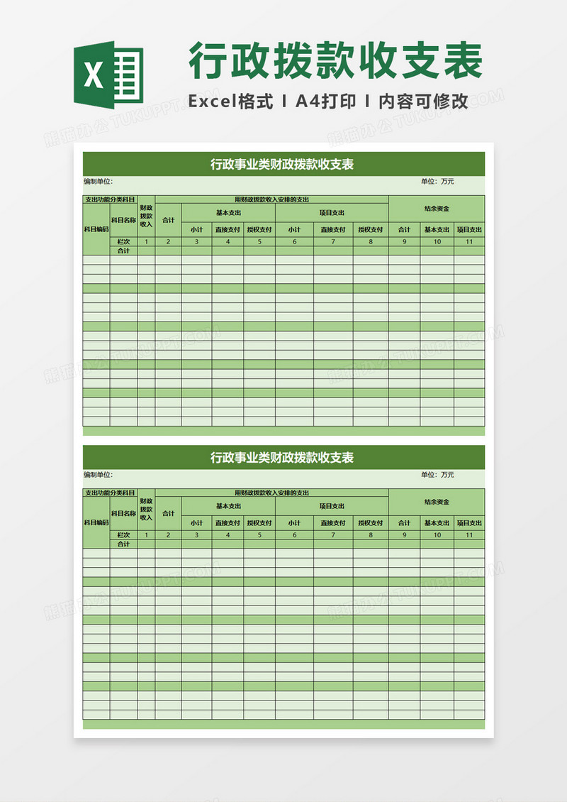 实用行政事业类财政拨款收支表excel模板