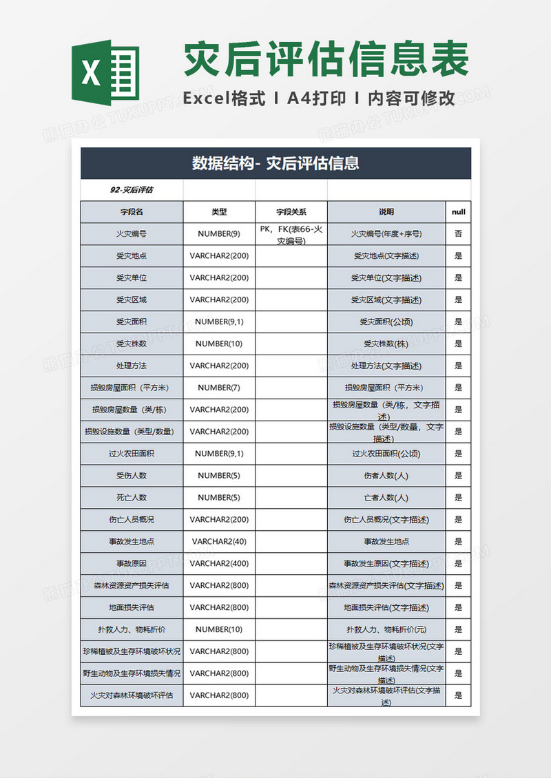 数据结构灾后评估信息excel模板