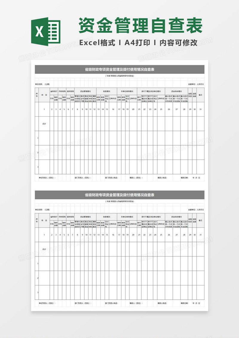 省级财政专项资金管理及拨付使用情况自查表excel模板