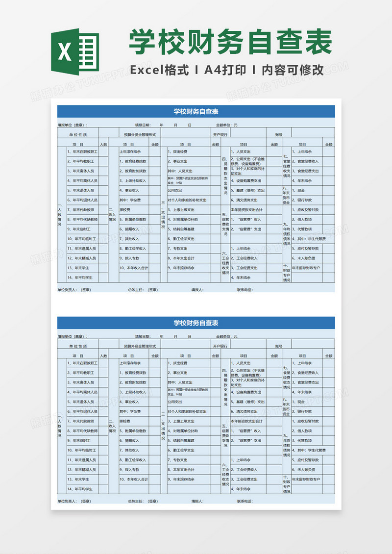 学校财务自查表excle模板