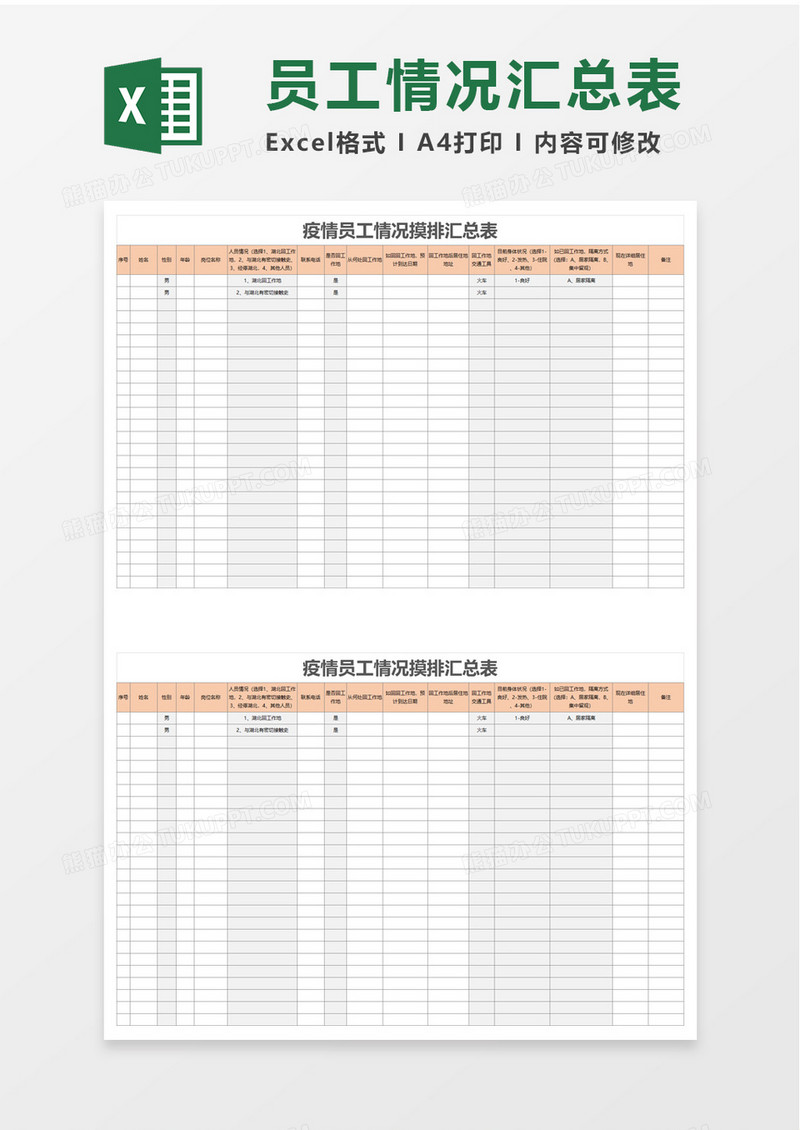 疫情员工情况摸排汇总表