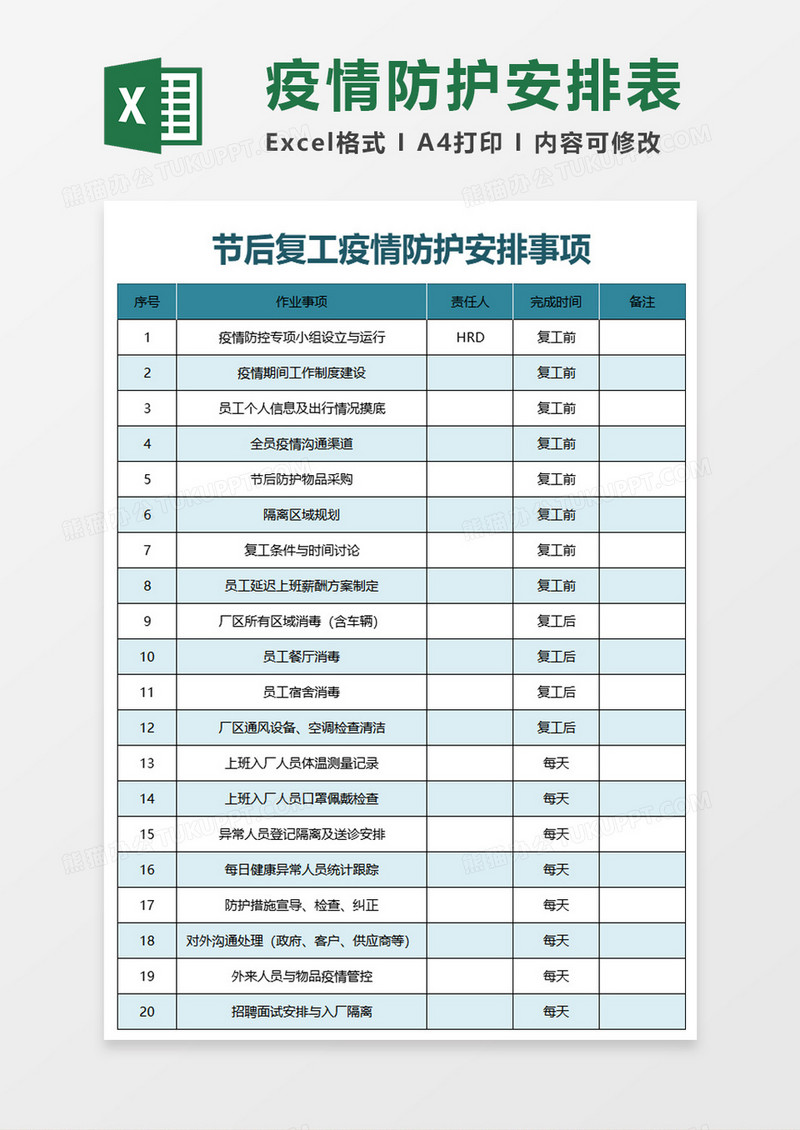 节后复工疫情防护安排事项