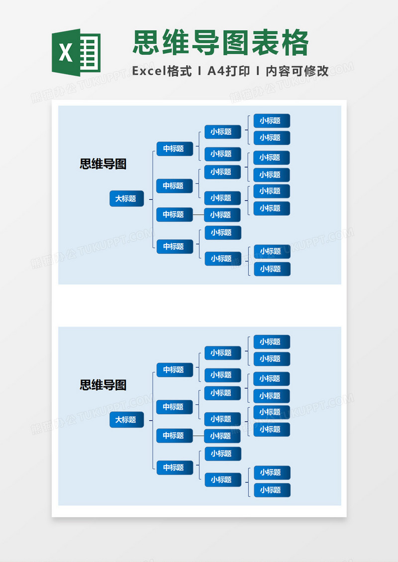 蓝色渐变思维导图模板