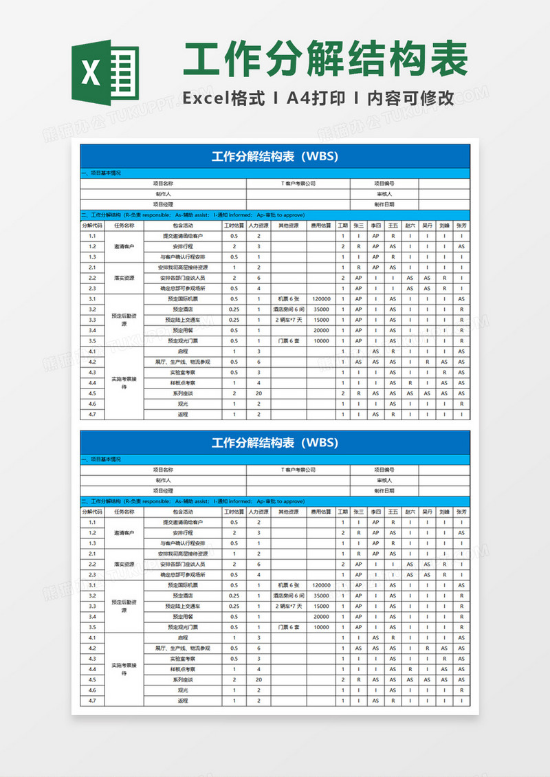 工作分解结构表excel模板