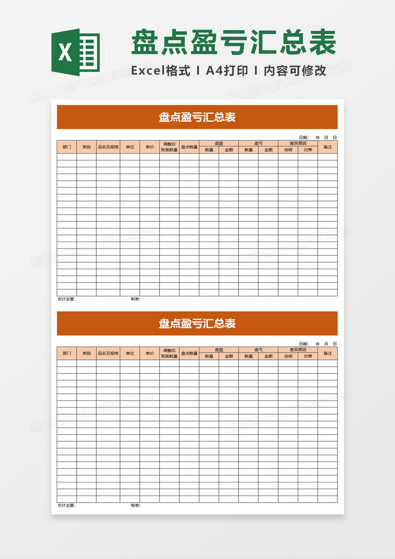 实用盘点盈亏汇总表excel模板