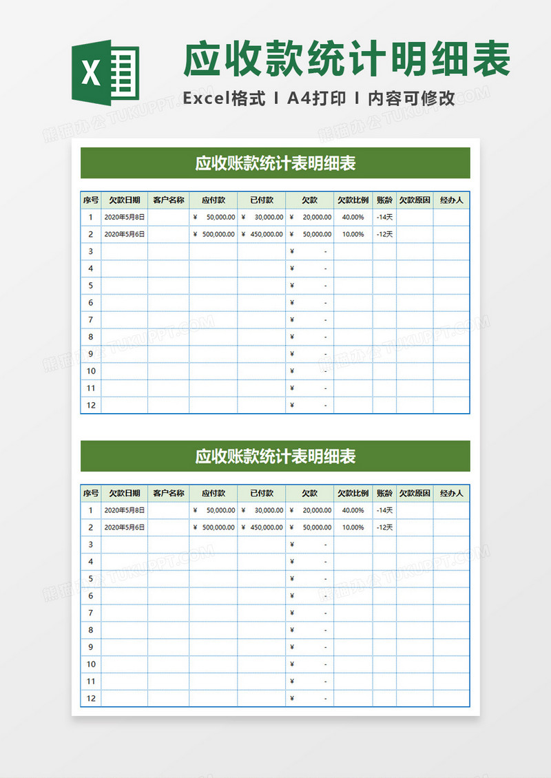 公司简约应收账款统计表明细表excel模板