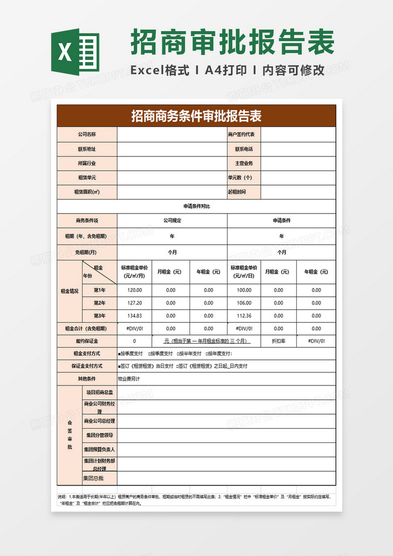 招商商务条件审批报告表excel模板