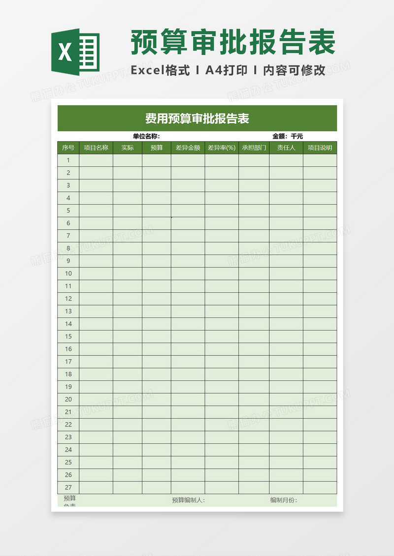费用预算审批报告表excel模板