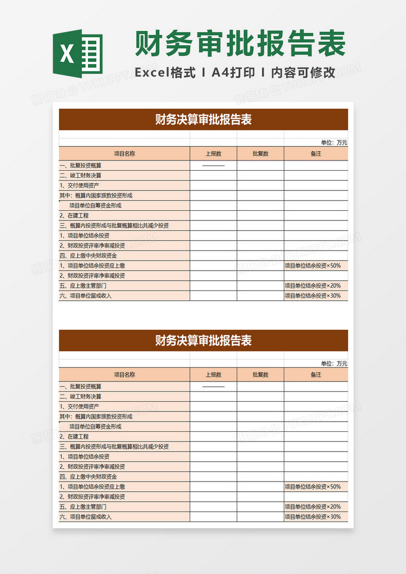 财务决算审批报告表excel模板