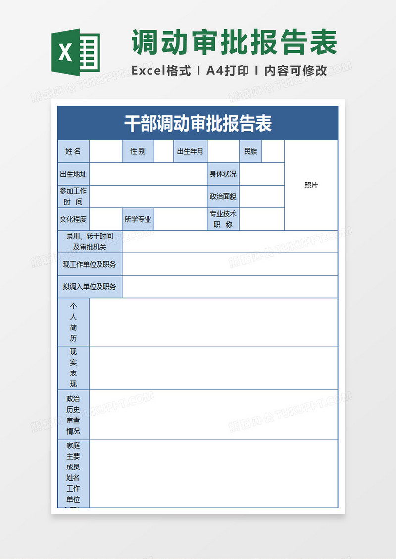 干部调动审批报告表excel模板