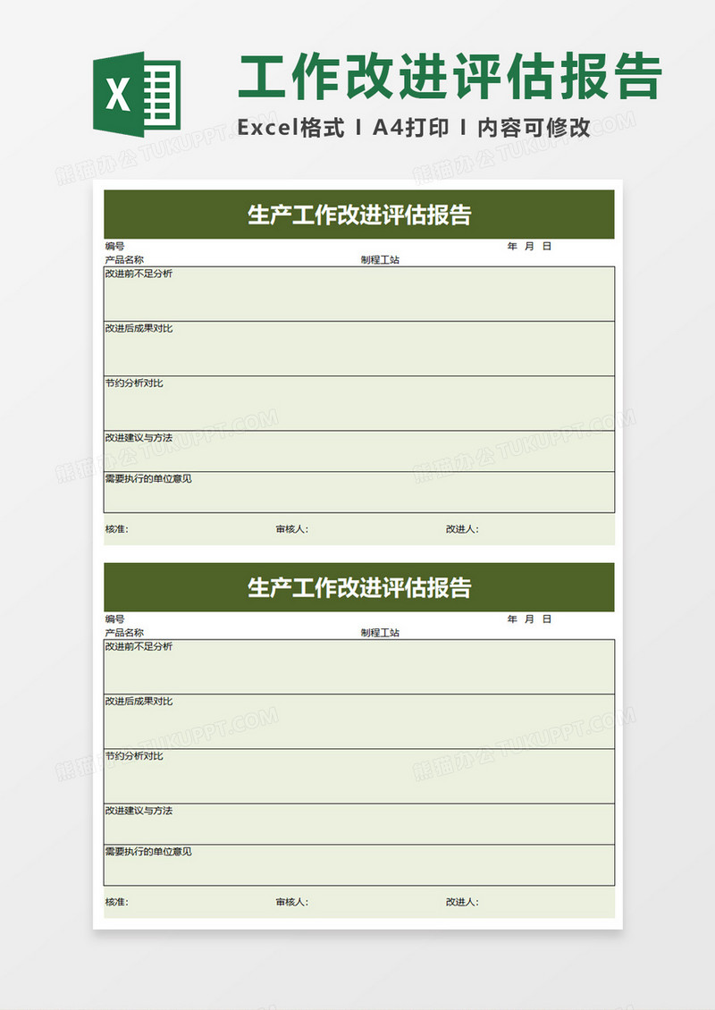 生产工作改进评估报告excel模板