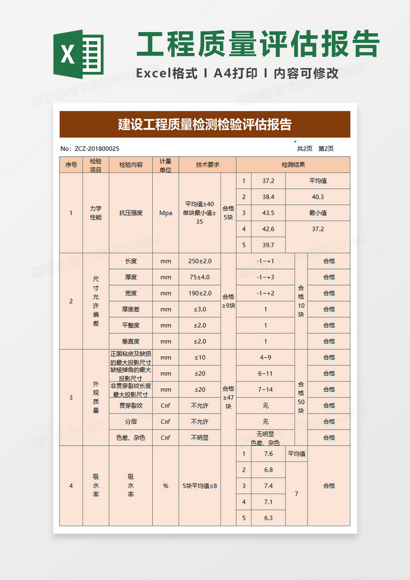 建设工程质量检测检验评估报告excel模板