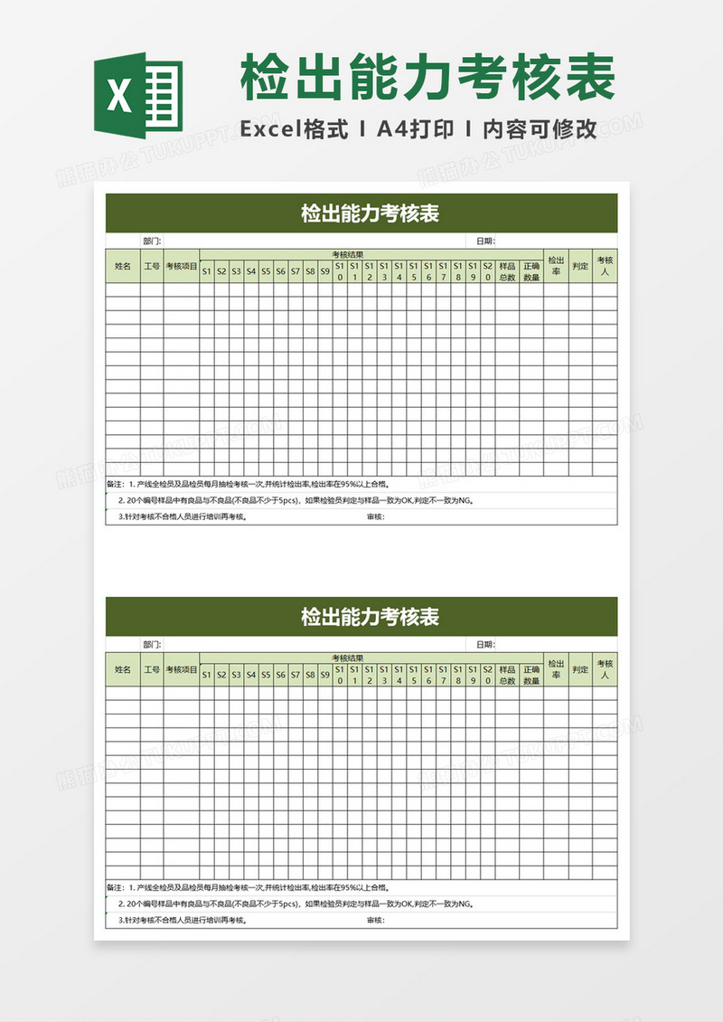 检出能力考核表excel模板