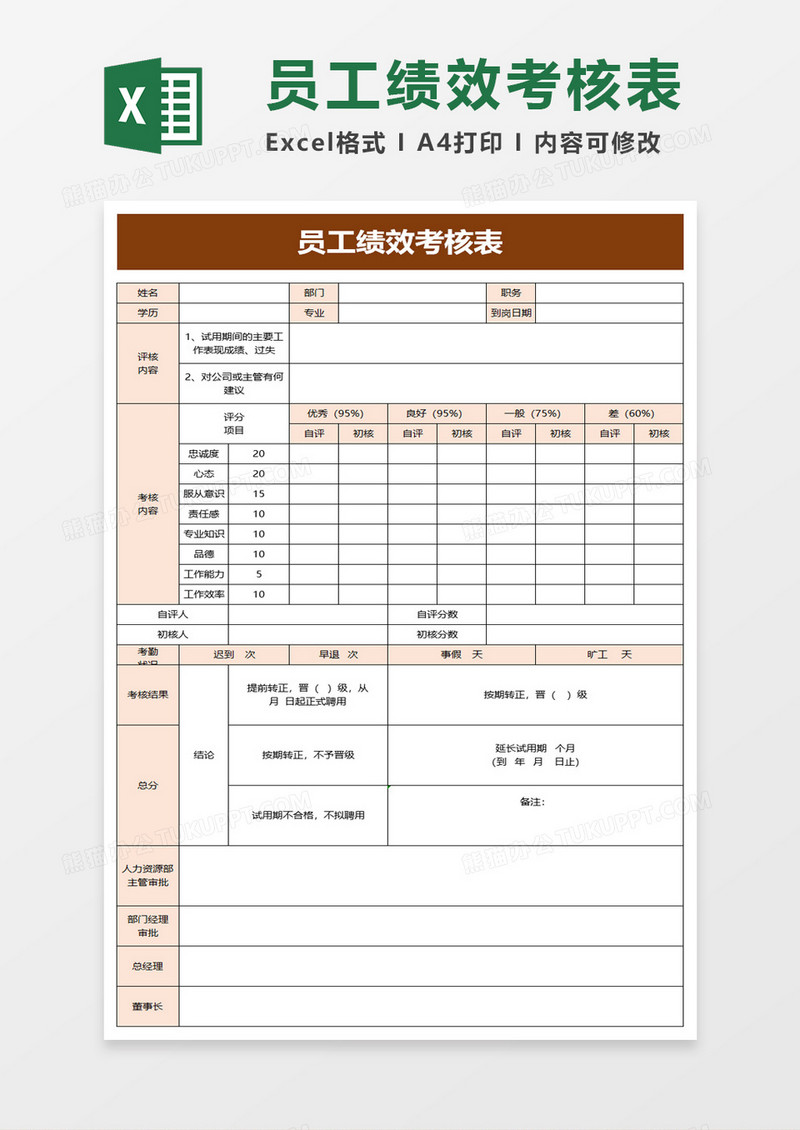 公司简约员工绩效考核表excel模板