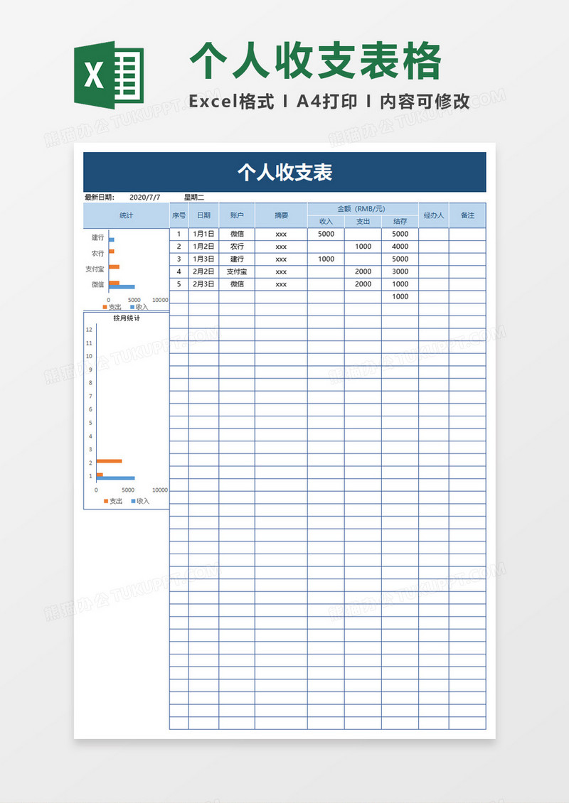 简单个人收支表excel模板