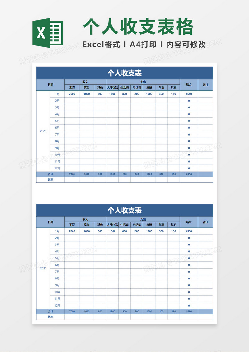 简单实用个人收支表excel模板