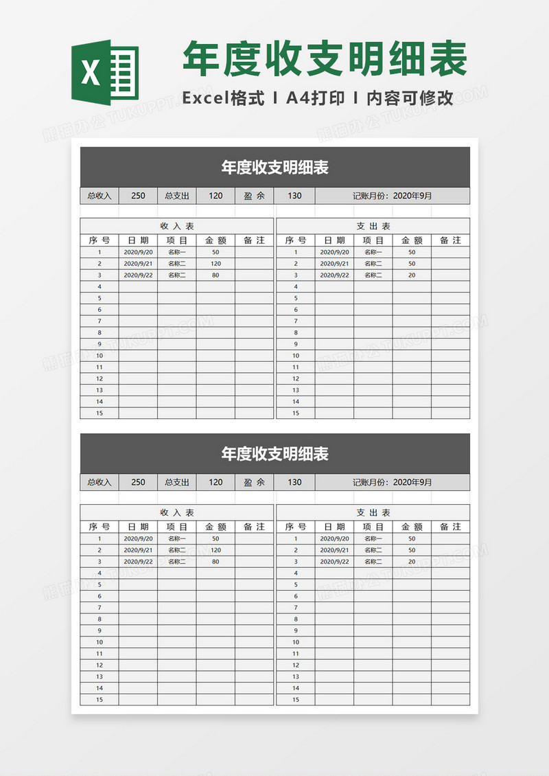 年度收支明细表excel模板