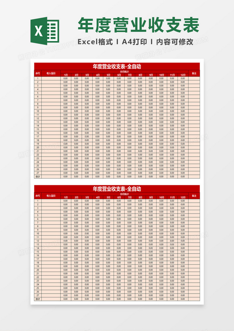 年度营业收支表excel模板