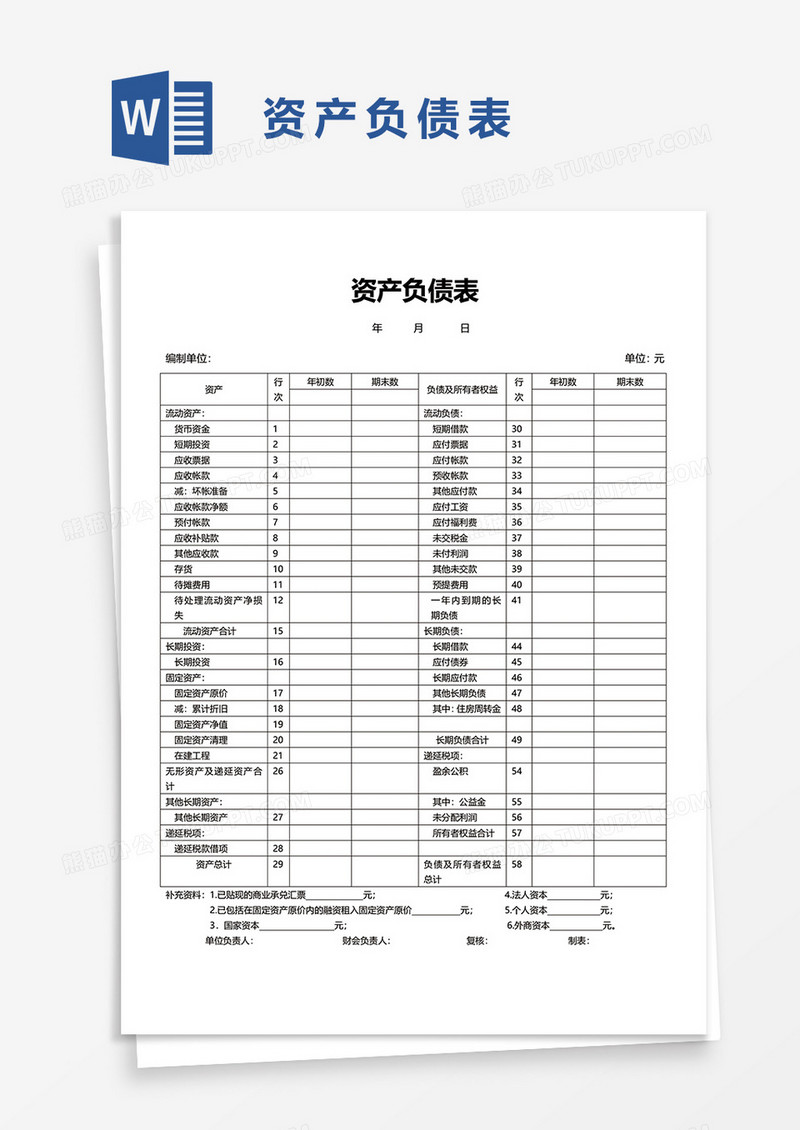 资产负债2表word模板