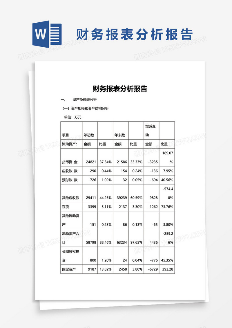 财务报表分析报告word模板