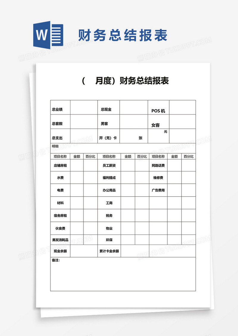 财务总结报表word模板