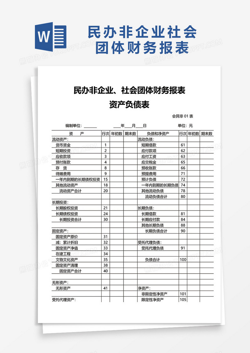 民办非企业社会团体财务报表word模板