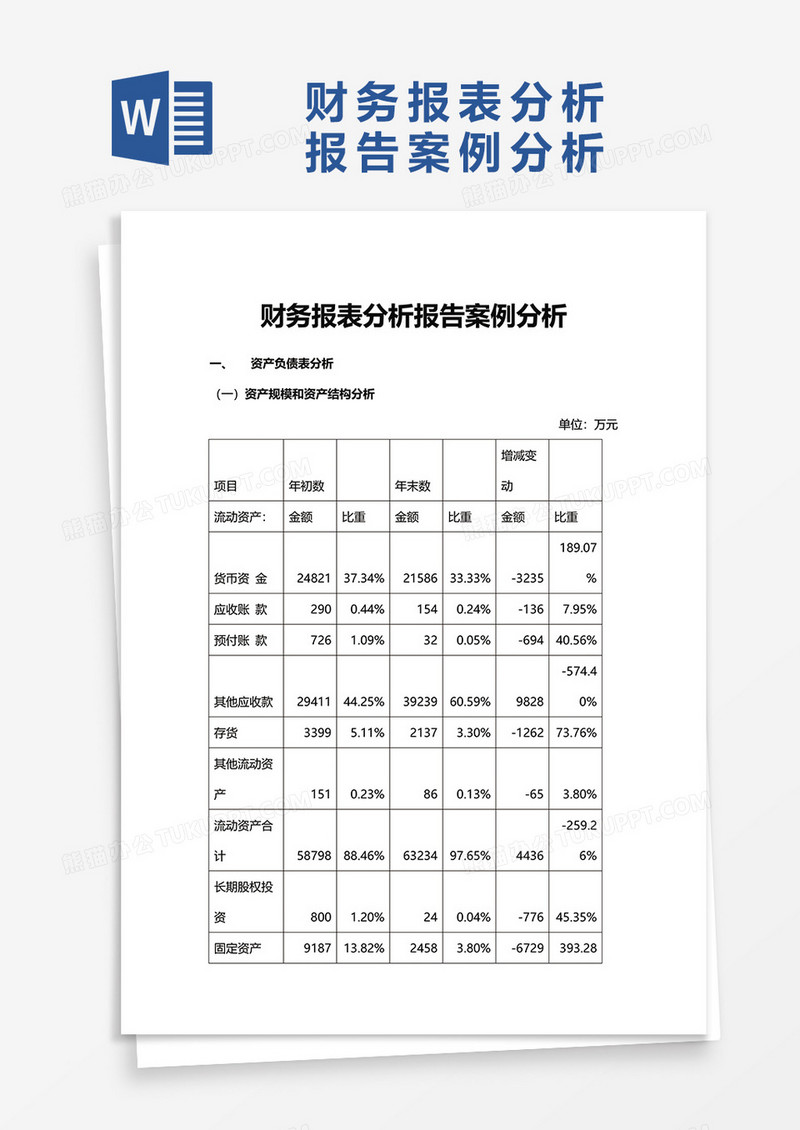 财务报表分析报告案例分析word模板