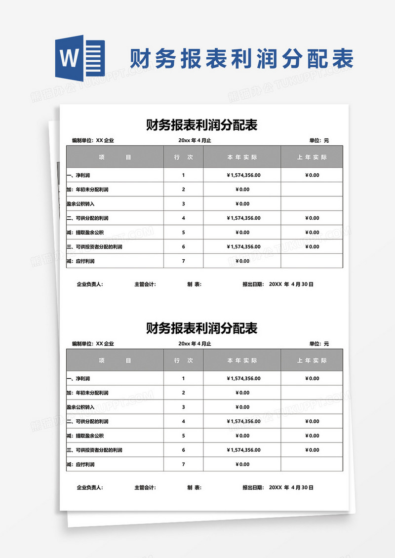 财务报表利润分配表word模板