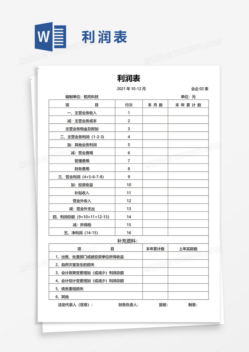 利润表12word模板