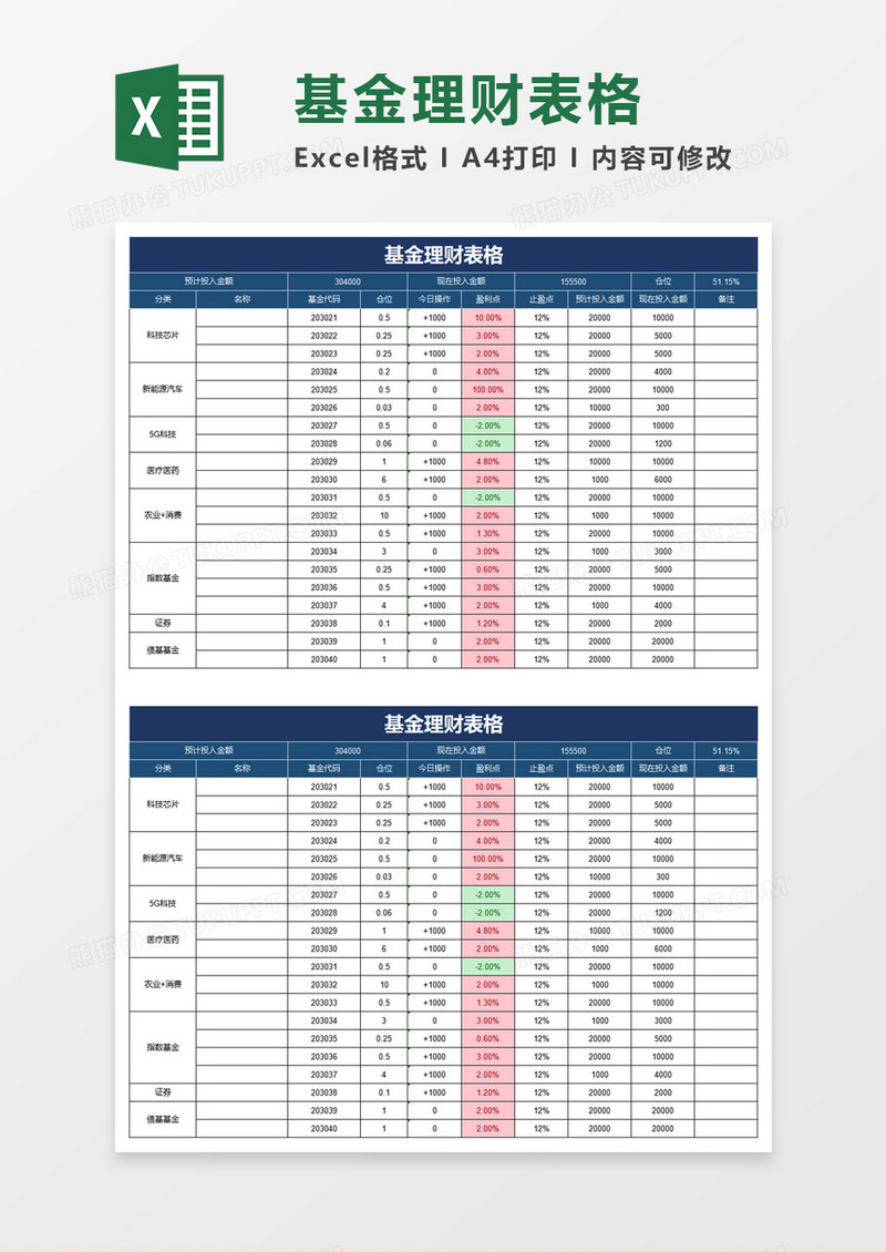 基金理财表格excel模板